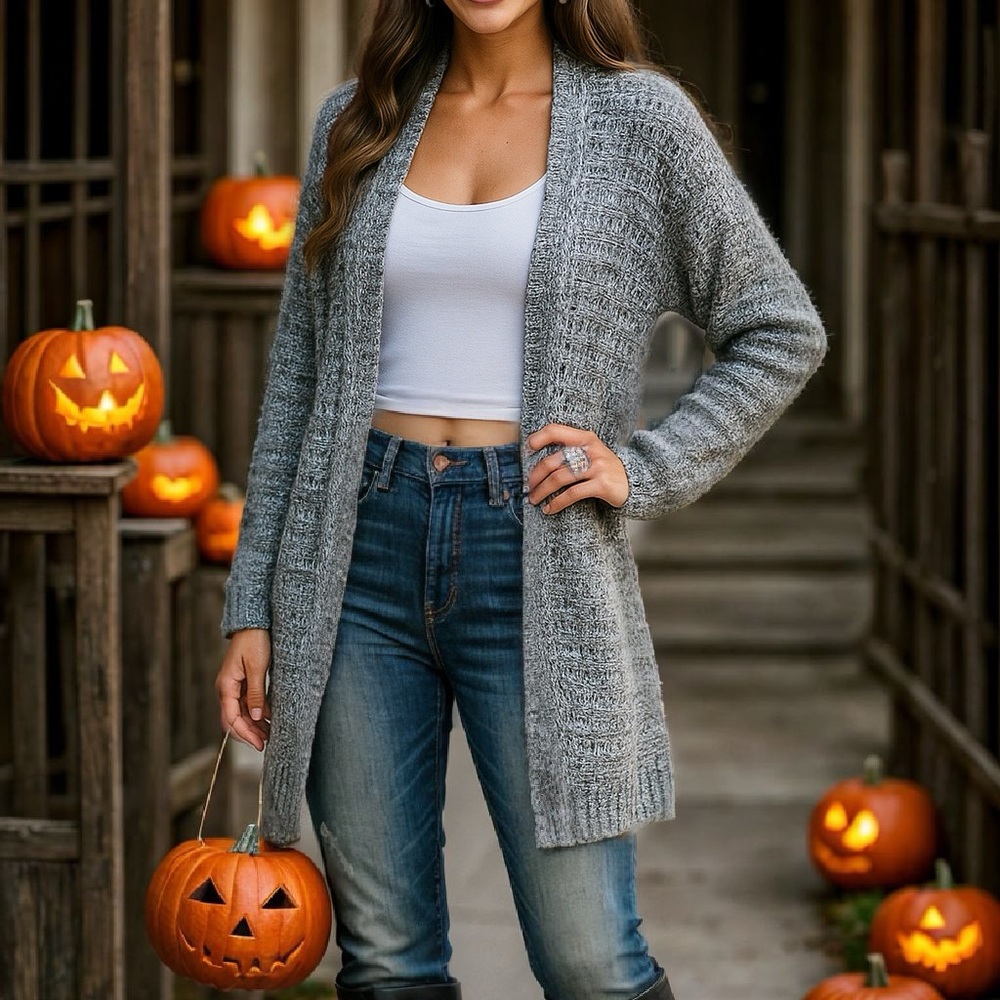 Hollister Black and White Knit Cardigan